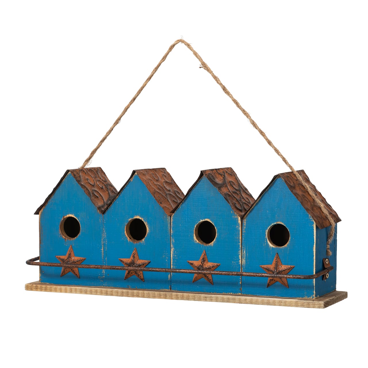 Glitzhome® 17" Retro Blue Distressed Wood Birdhouse with Perch